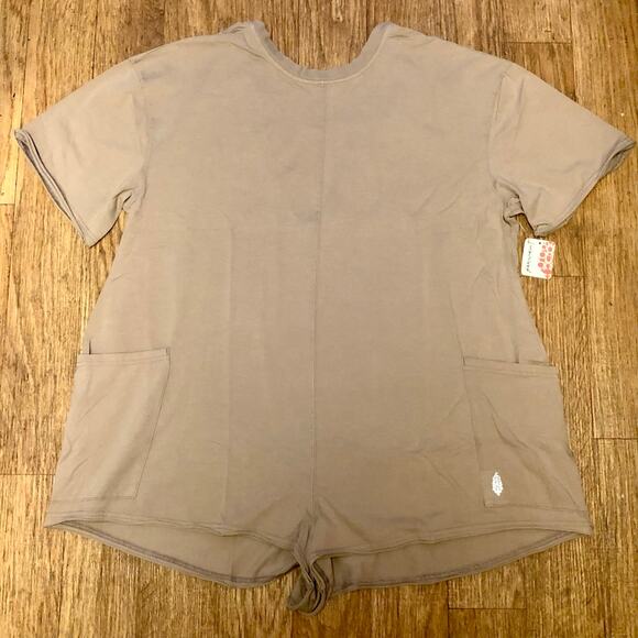 Free People Movement Tan Mocha Latte Hot Shot Tee Romper Size Large - Picture 5 of 14